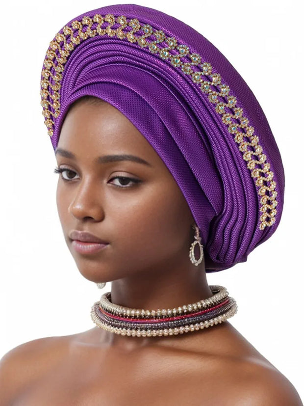 2025 New African Headtie Turban Nigeria Auto Gele Head Wraps Auto Gele Women's Turban Cap Wedding Geles Muslim Head Wraps Bonnet