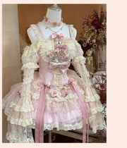 Autumn Spring Sweet Lolita Sleeveless Rose Patch Lace Light Lolita Dress Pink Fairy Ball Gown Dress