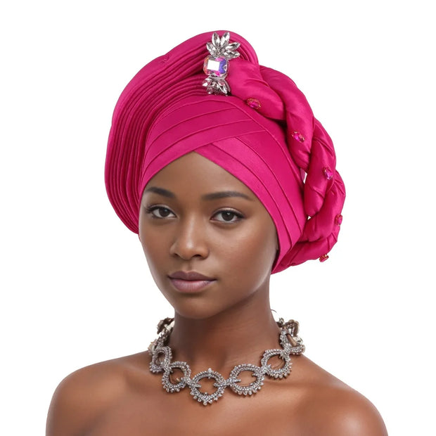 Pre-Tied Africa Braid Aso Oke Auto Gele Headtie Already Made Nigerian Turbans for Women African Head Wrap Bonnet for Party 1Set