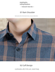 Plaid Shirts Men's Spring and Autumn Winter New Casual Popular Long sleeve Shirt Handsome Youth Cropped Half Sleeve Shirt