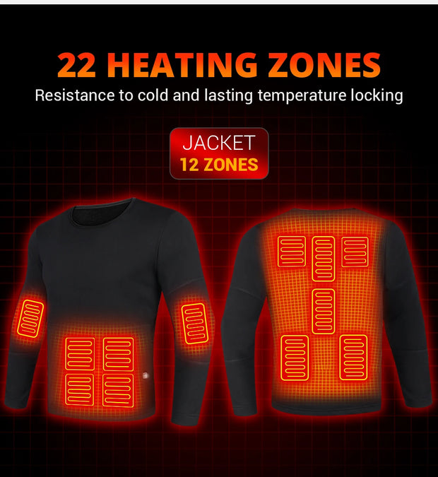 Men Winter Thermal Heated Jacket Vest Heated Underwear Women's Ski Suit USB Electric Heating Clothing Fleece Thermal Long Johns