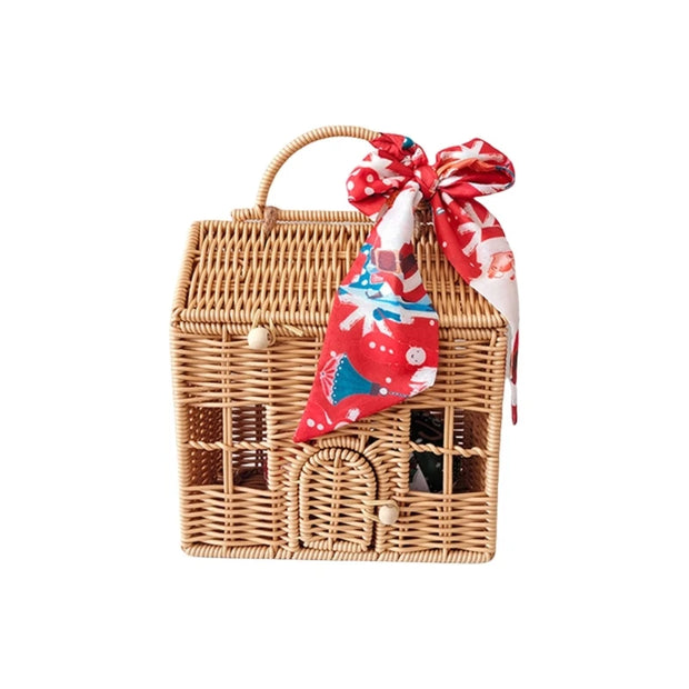 Plastic Wicker Picnics Basket with Handle Elegant House Shaped Rattan Suitcase Stylish Christmas Gift Packaging Box