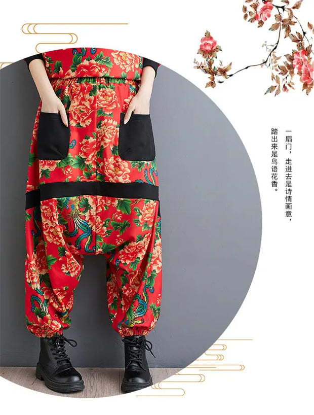 Design Retro Ethnic Style Two Piece Set Women Outfit 2024 Spring Casual Irregular Half High Neck Top + Harem Pants Suit Z4835