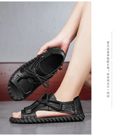 2024 Summer Mens Casual Sandals Fashion Round Toe Beach Man Sandals Comfort Soft Bottom Pu Leather Microfiber Handmade Stitching