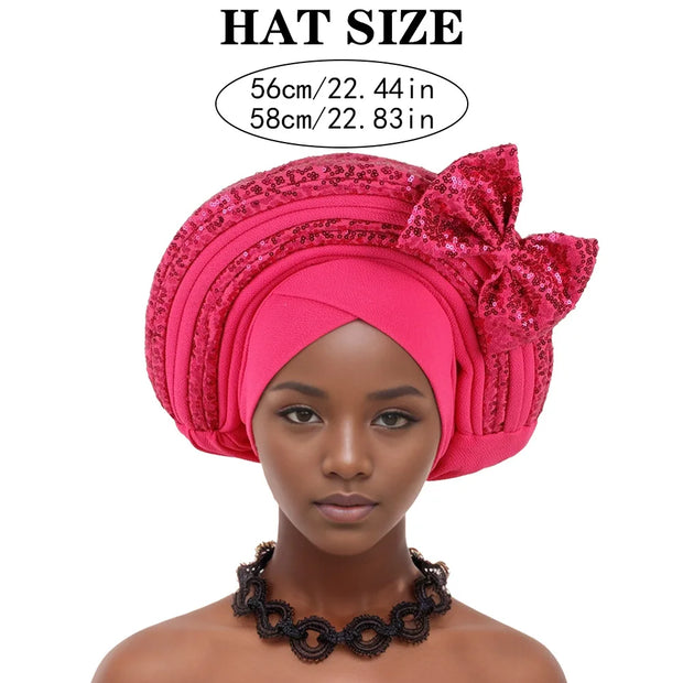 Pre-Tied Africa Braid Aso Oke Auto Gele Headtie Already Made Nigerian Turbans for Women African Head Wrap Bonnet for Party 1Set