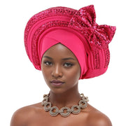 Pre-Tied Africa Braid Aso Oke Auto Gele Headtie Already Made Nigerian Turbans for Women African Head Wrap Bonnet for Party 1Set