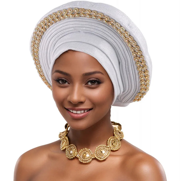 2025 New African Headtie Turban Nigeria Auto Gele Head Wraps Auto Gele Women's Turban Cap Wedding Geles Muslim Head Wraps Bonnet