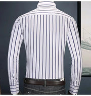 Men's Striped Long Sleeve Elegant Dress Shirt Bamboo Fiber Without Pocket Standard Fit Casual Button Down Male Business Shirts