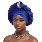 Pre-Tied Africa Braid Aso Oke Auto Gele Headtie Already Made Nigerian Turbans for Women African Head Wrap Bonnet for Party 1Set