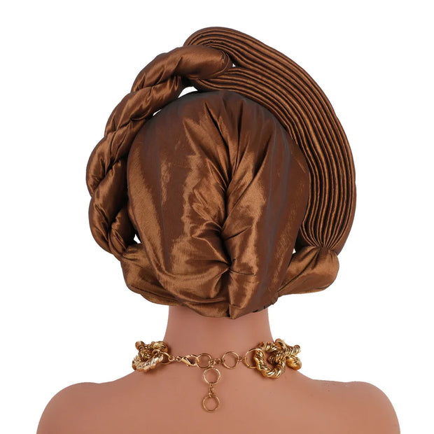 Pre-Tied Africa Braid Aso Oke Auto Gele Headtie Already Made Nigerian Turbans for Women African Head Wrap Bonnet for Party 1Set