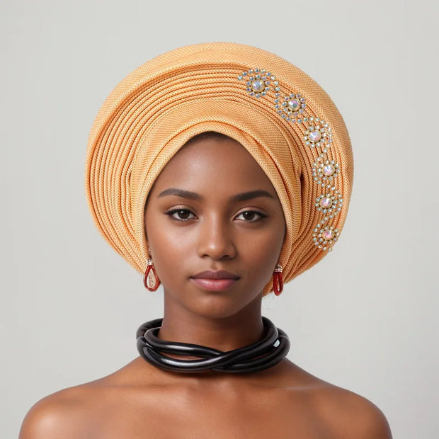 Nigeria Head Ties Diamonds Auto Gele Women Headwear Wrap Wedding Muslim Hijab Bonnets Fashion Headgear African Headtie Turban