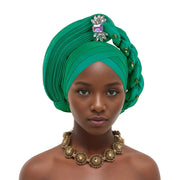 Pre-Tied Africa Braid Aso Oke Auto Gele Headtie Already Made Nigerian Turbans for Women African Head Wrap Bonnet for Party 1Set