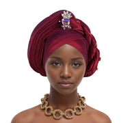 Pre-Tied Africa Braid Aso Oke Auto Gele Headtie Already Made Nigerian Turbans for Women African Head Wrap Bonnet for Party 1Set