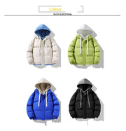 Men Hooded Cotton Coat2024 New Casual Hooded Fake Two-piece Design Down Cotton Warm Parka Korean Style Thick Men's Winter Jacket