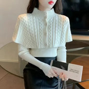 2024 New Women's Autumn/Winter Long Sleeve Cable Knit Top Stylish Knitted Pullovers 2-Piece Set Base Layer Top