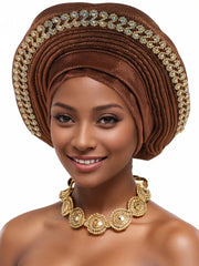 2025 New African Headtie Turban Nigeria Auto Gele Head Wraps Auto Gele Women's Turban Cap Wedding Geles Muslim Head Wraps Bonnet