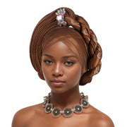 Pre-Tied Africa Braid Aso Oke Auto Gele Headtie Already Made Nigerian Turbans for Women African Head Wrap Bonnet for Party 1Set