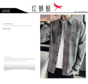 Red Dragonfly Plaid Shirt Men's Shirt Clothes Autumn and Winter New Trendy Casual Long Sleeve Shirt Coat Men's Clothing