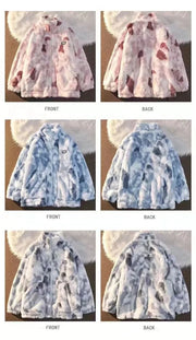 New Women's Tie Dye Lamb Fleece Jacket Autumn Winter Zipper Outerwear Warm Plush Jackets Harajuku Casual Loose Female Thick Coat