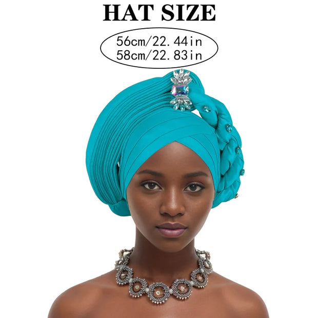 Pre-Tied Africa Braid Aso Oke Auto Gele Headtie Already Made Nigerian Turbans for Women African Head Wrap Bonnet for Party 1Set