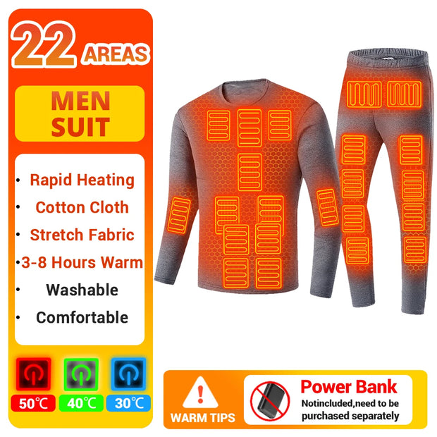 Men Winter Thermal Heated Jacket Vest Heated Underwear Women's Ski Suit USB Electric Heating Clothing Fleece Thermal Long Johns