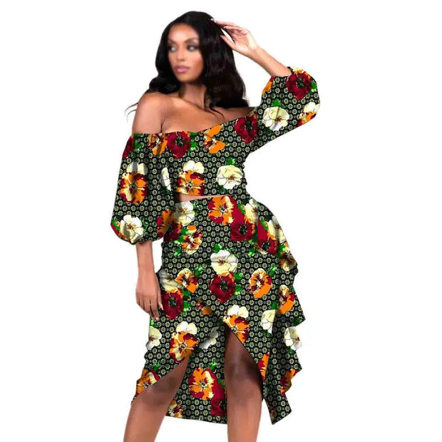 African Clothing for Women Dashiki Tops and Print Skrits 2 Piece Set Party Outfits Ankara Attire Sexy Wear AFRIPRIDE S1926034