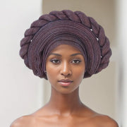 2025 New African Braid Auto Gele Wedding Party Head Wrap Muslim Women Hijab Bonnet Turban Cap Nigeria Already Made Aso Oke Hat