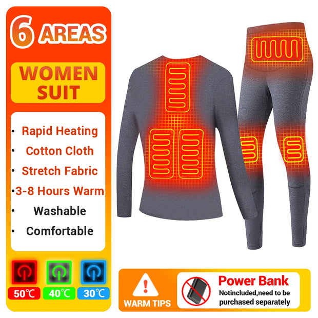 Men Winter Thermal Heated Jacket Vest Heated Underwear Women's Ski Suit USB Electric Heating Clothing Fleece Thermal Long Johns