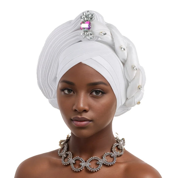 Pre-Tied Africa Braid Aso Oke Auto Gele Headtie Already Made Nigerian Turbans for Women African Head Wrap Bonnet for Party 1Set