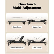 King Adjustable Bed Frame with Fabric Cover, Quiet Motor, Head & Foot Incline, Zero Gravity, Wireless Remote Control, Bed Frame