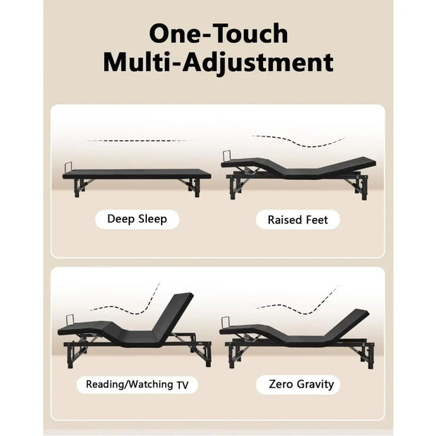 King Adjustable Bed Frame with Fabric Cover, Quiet Motor, Head & Foot Incline, Zero Gravity, Wireless Remote Control, Bed Frame