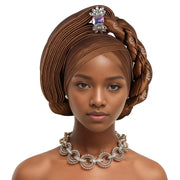 Pre-Tied Africa Braid Aso Oke Auto Gele Headtie Already Made Nigerian Turbans for Women African Head Wrap Bonnet for Party 1Set