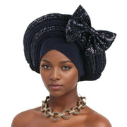 Pre-Tied Africa Braid Aso Oke Auto Gele Headtie Already Made Nigerian Turbans for Women African Head Wrap Bonnet for Party 1Set