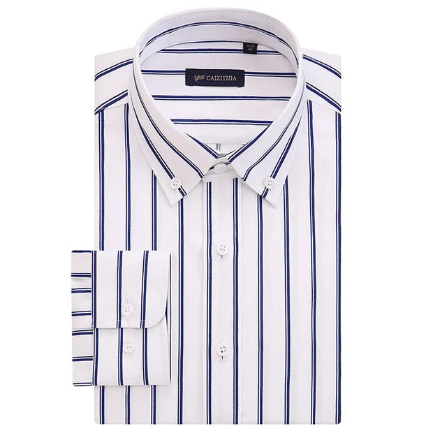 Men's Striped Long Sleeve Elegant Dress Shirt Bamboo Fiber Without Pocket Standard Fit Casual Button Down Male Business Shirts