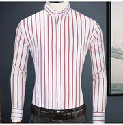 Men's Striped Long Sleeve Elegant Dress Shirt Bamboo Fiber Without Pocket Standard Fit Casual Button Down Male Business Shirts