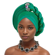 Pre-Tied Africa Braid Aso Oke Auto Gele Headtie Already Made Nigerian Turbans for Women African Head Wrap Bonnet for Party 1Set