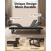 King Adjustable Bed Frame with Fabric Cover, Quiet Motor, Head & Foot Incline, Zero Gravity, Wireless Remote Control, Bed Frame