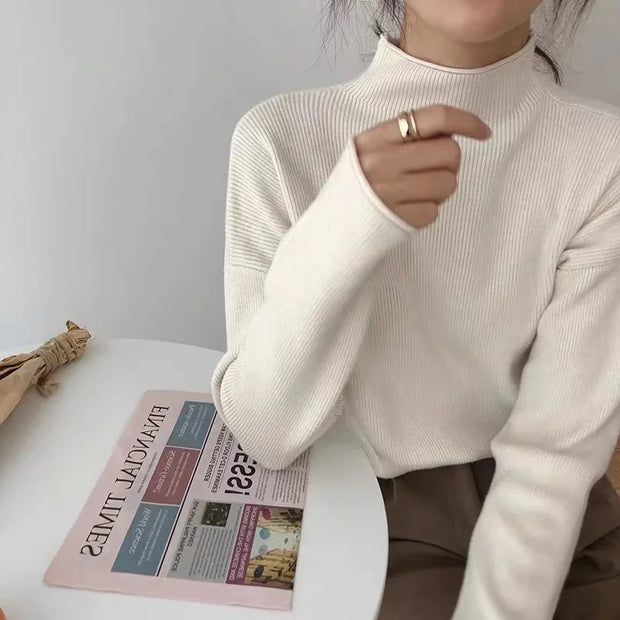 2024 Solid Splicing Turtleneck Knitted Sweater Pullover Women Loose Long Sleeve Warm Pullovers Korea Autumn Winter Sweaters