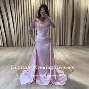 Eightale Pink Evening Dresses with Detachable Skirt Sequin Long Sleeve Customized Prom Party Gown Wedding sukienki na studniówkę