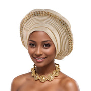 2025 New African Headtie Turban Nigeria Auto Gele Head Wraps Auto Gele Women's Turban Cap Wedding Geles Muslim Head Wraps Bonnet