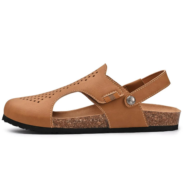 2024 Men Genuine Leather Shoes Men's Sandals Durable Handmade Stitching Close Toe Non Slip Shoes For Indoor Outdoor Beach