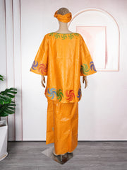 H&D New African Clothes For Women Traditional Embroidery Dresses Yellow Bazin Women High quality Party Wedding occasion