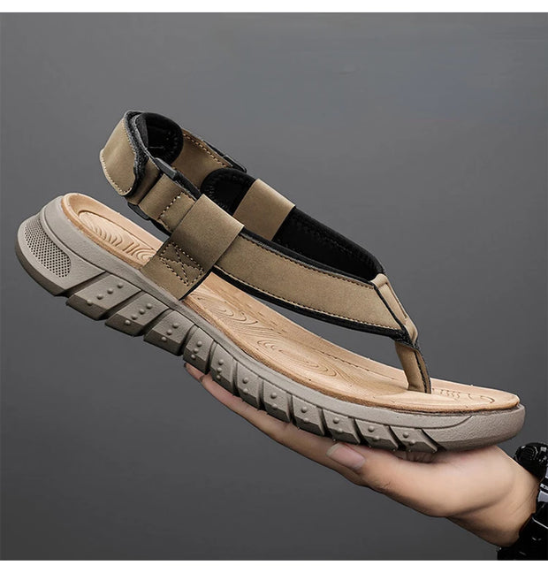 2024 Men Sandals Fashion Leather Men’s Beach Sandals Casual Shoes Flip Flops Men‘s Slippers Sneakers Summer Sandalias Platform