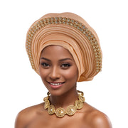 2025 New African Headtie Turban Nigeria Auto Gele Head Wraps Auto Gele Women's Turban Cap Wedding Geles Muslim Head Wraps Bonnet