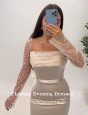 Eightale Pink Evening Dresses with Detachable Skirt Sequin Long Sleeve Customized Prom Party Gown Wedding sukienki na studniówkę