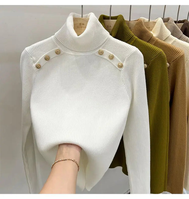 2024 Autumn and Winter New Cashmere Sweater Women's Turtleneck Long sleeved Knit Pullover Slim Cashmere Sweater