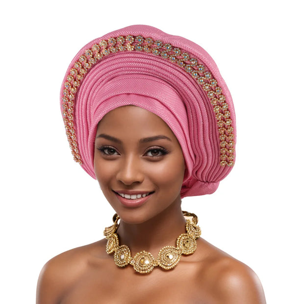 2025 New African Headtie Turban Nigeria Auto Gele Head Wraps Auto Gele Women's Turban Cap Wedding Geles Muslim Head Wraps Bonnet