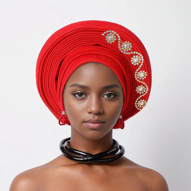 Nigeria Head Ties Diamonds Auto Gele Women Headwear Wrap Wedding Muslim Hijab Bonnets Fashion Headgear African Headtie Turban