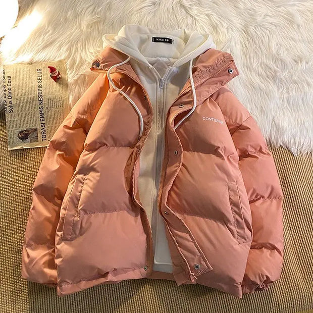 Korean Version Winter New Winter Leisure Cotton Clothes Women Y2K Multi-functional Fake Two Pocket Zipper Down Jacket Thick Coat