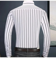 Men's Striped Long Sleeve Elegant Dress Shirt Bamboo Fiber Without Pocket Standard Fit Casual Button Down Male Business Shirts